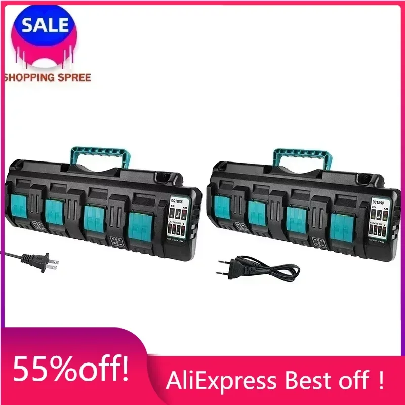 

SALE DC18SF 4-Port 14.4V 18V 4X3A Li-Ion Battery Charger For Makita BL1820 BL1830 BL1850 BL1430 Power Tools