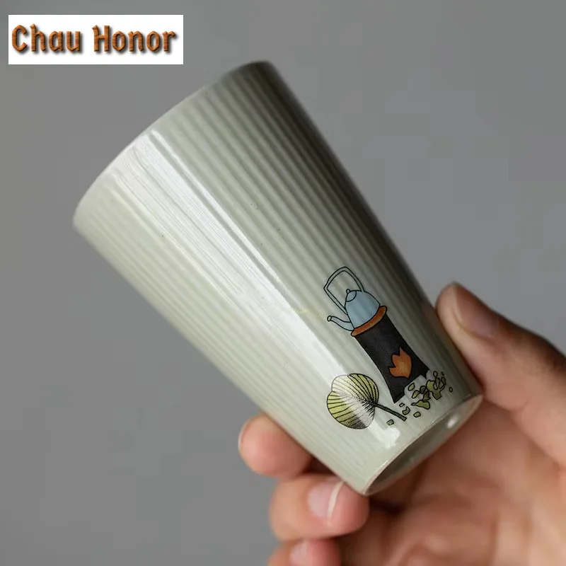 90ml Honey Glaze Vertical Pattern Personal Tea Cup Hand Warmer Mug Ceramic Master Cup Kung Fu Tea Set Tea Ceremony Drinkware