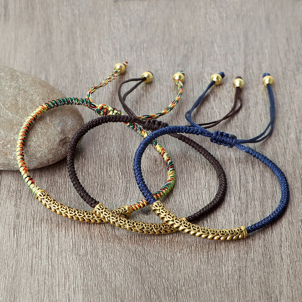 Gold Color Bends Bracelets For Men Handmade Tibetan Buddhist