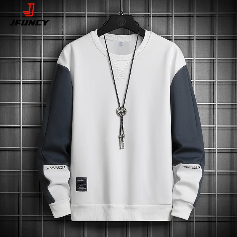 JFUNCY Oversized Men's Hoodies O-Neck Long Sleeve Patchwork Sweatshirts Fashion Autumn Man Pullover Tops Male Streetwear Clothes