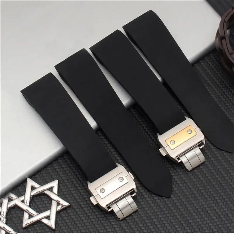 SCHIK 25mm Silicone Strap, Waterproof Strap, Rubber Strap Bracelet, For Cartier W2020007 W2020008 Series Replacement Accessories