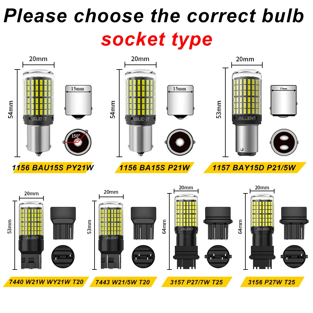 2X 1156 BA15S P21W BAU15S T20 7440 W21W 3157 1157 P21/5W W21/5W LED Bulbs 144SMD LED CanBus lamp For Turn Signal Light - AliExpress