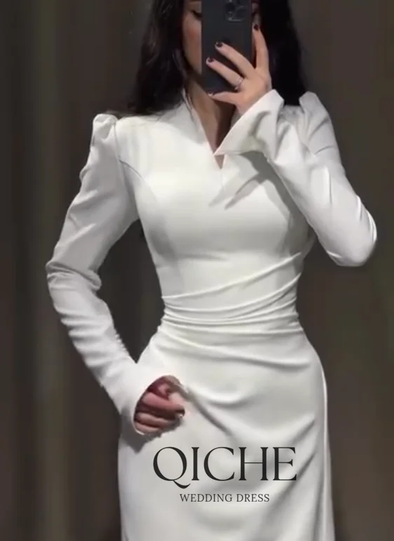 QICHE Modest Muslim Wedding Dresses High Collar Long Sleeves Bridal Gown Customized Saudi Dubai Modest Bride's Dresses 2026