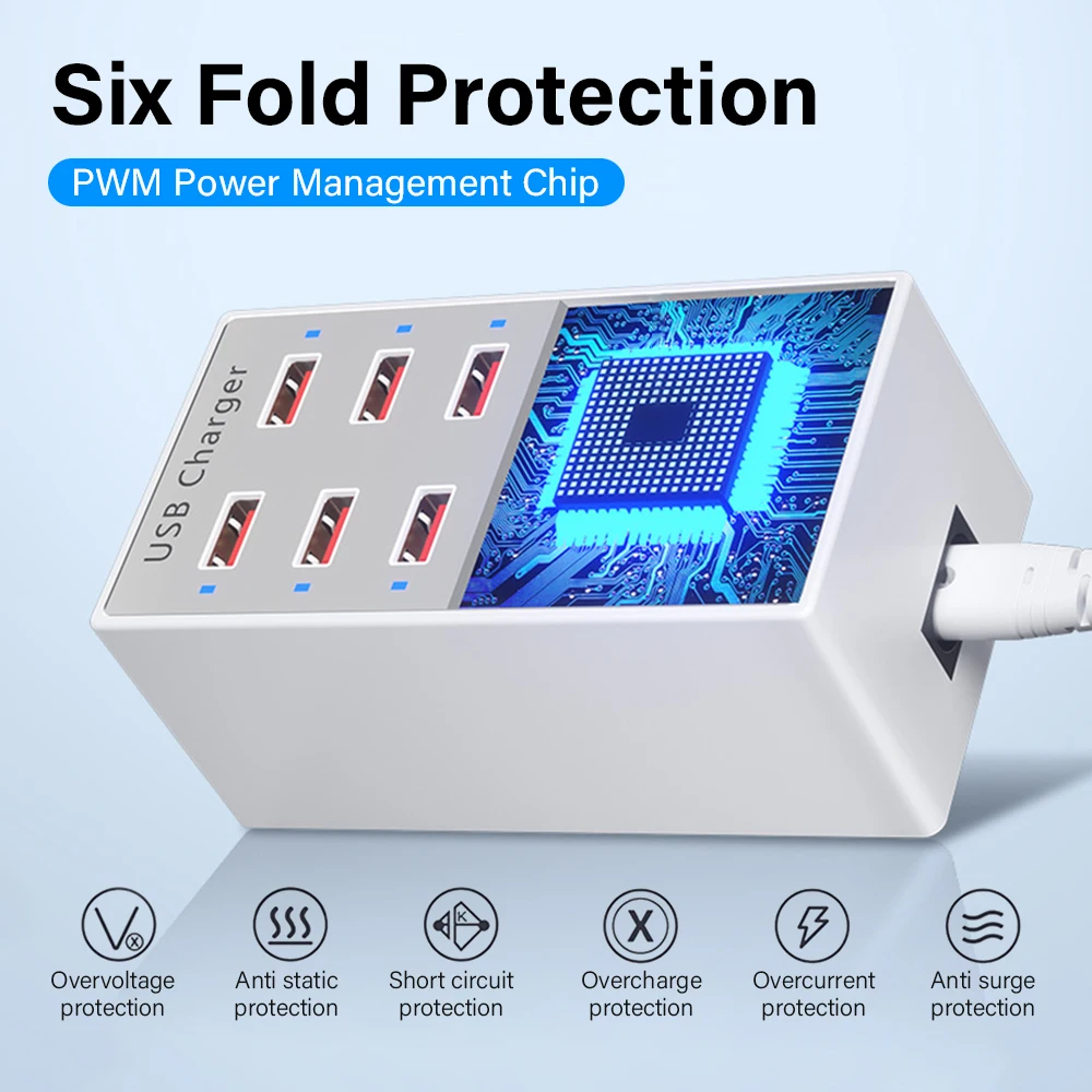 Universal Multi-Port USB Charging Station Dock - 12-Port 5V/2.4A Wall & Desktop Power Adapter