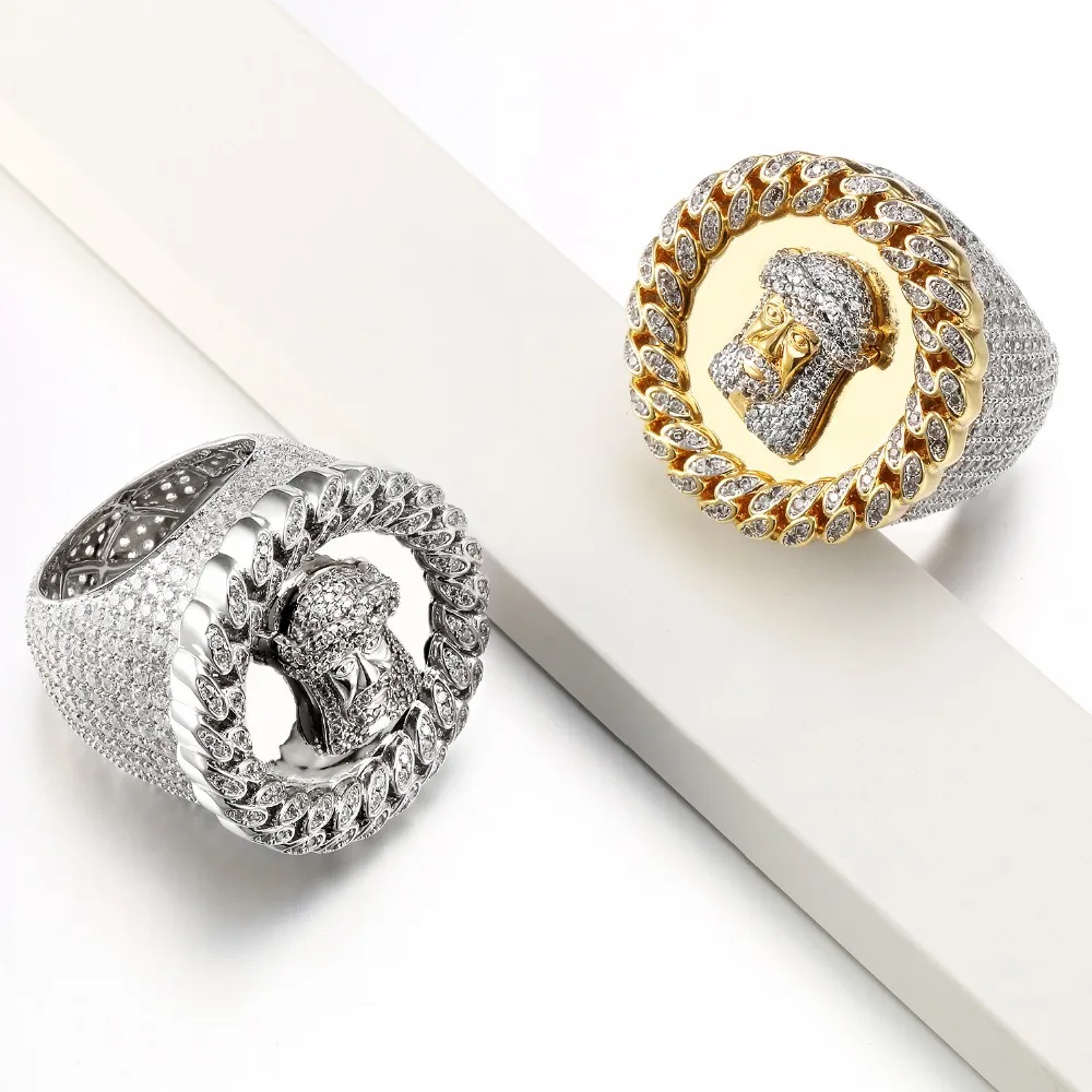 

Hot Sale Jesus Face CZ Luxury Rings for Men Cubic Zirconia Brass Hip Hop Rings Gold Plated Ice Out Fine Jewelry Zircon