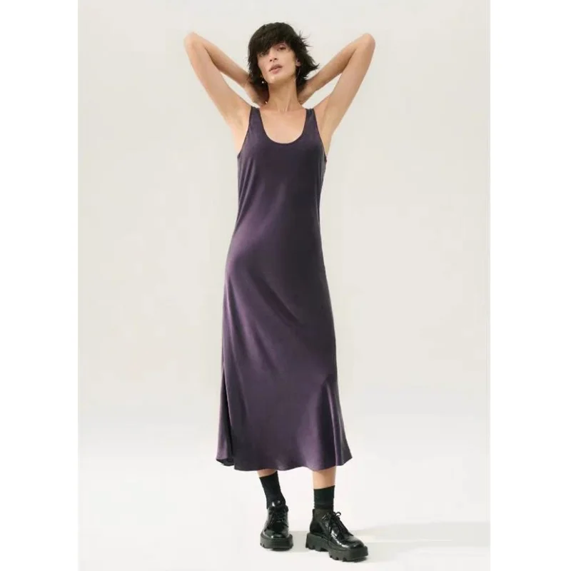 

Blackcurrant purple Australian niche brand lazy bias 100% silk skirt heavy sand washed silk sleeveless vest dress