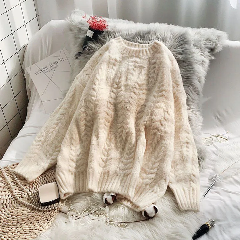 

Осень-зима 2023, Модный женский свитер, простой пуловер в полоску с круглым вырезом, повседневный свободный плотный теплый элегантный вязаный свитер