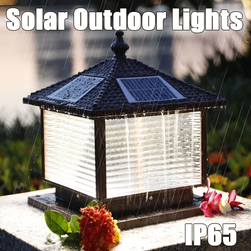 New Solar Post Lights Outdoors LED Creative Striped Glass Simple Pillar Lamps Waterproof IP65 For Homes Villa Courtyard Lighting