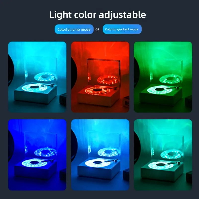 무선 수면 보조 스피커 내장 백색소음 레트로 바이닐 레코드 플레이어 스피커 RGB 무드등 타이머 기능 선물