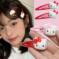 2PCS Sanrio Girl Hair Clip Kawaii Hello Kitty Cartoon BB Hair Clip Girl Hairs Accessories Headwear Bangs Clip Bow HairClips Gift 6