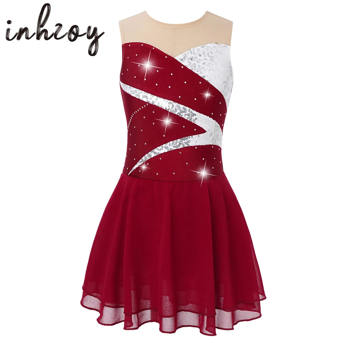 

Kids Girls Sleeveless Rhinestone Figure Skating Dress Ballet Dance Dress Gymnastics Leotard Stage Performance Costumes