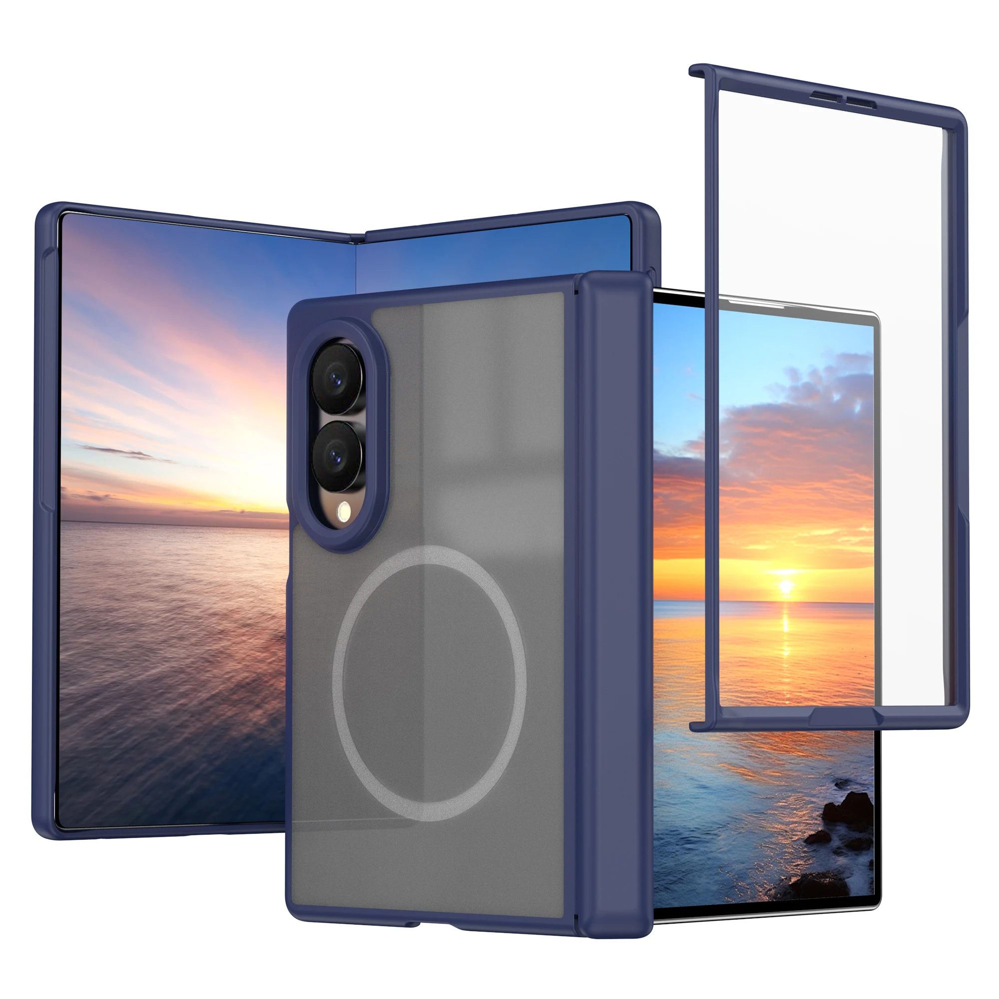 Magnetic Case with Built-in Tempered Glass Screen Protector and Hinge Guard in Matte Acrylic Finish