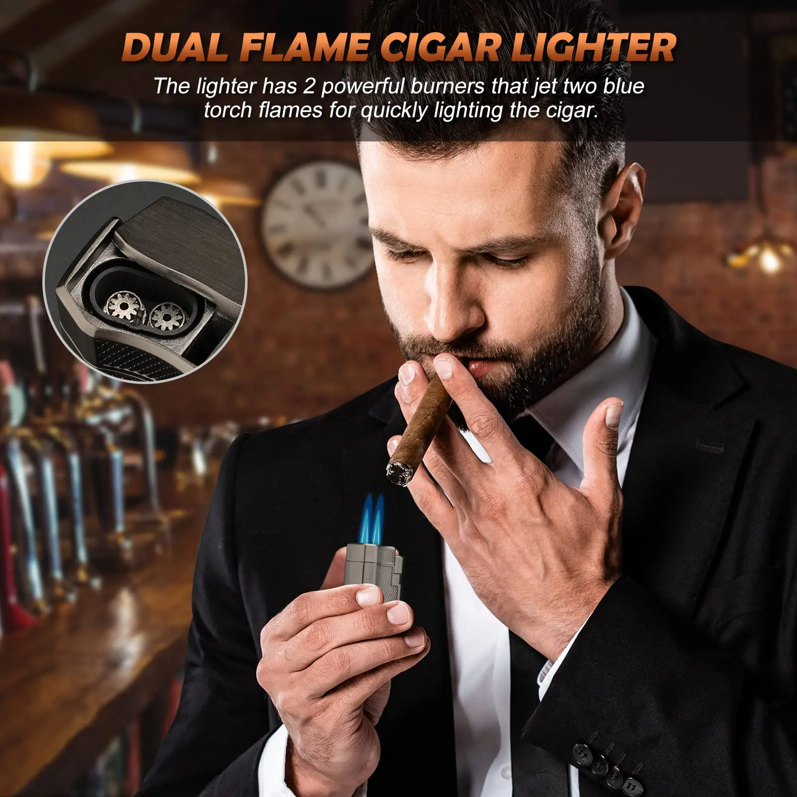 Cigar Lighter Double Jet Flame Butane Torch Built-in Cigar Punch Holder Windproof Pocket Lighter Smoking gas lighter
