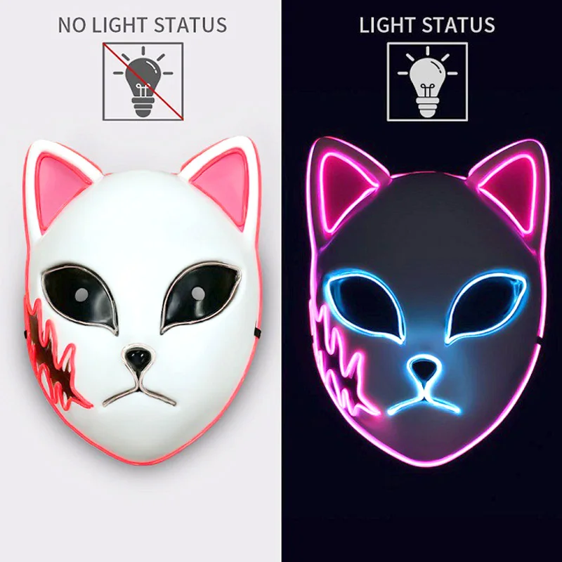 

Cartoon Cat Face Mask with LED Glowing Cosplay Props Fox Masks Halloween Christmas Party Costume Haunted House Decoration Cute