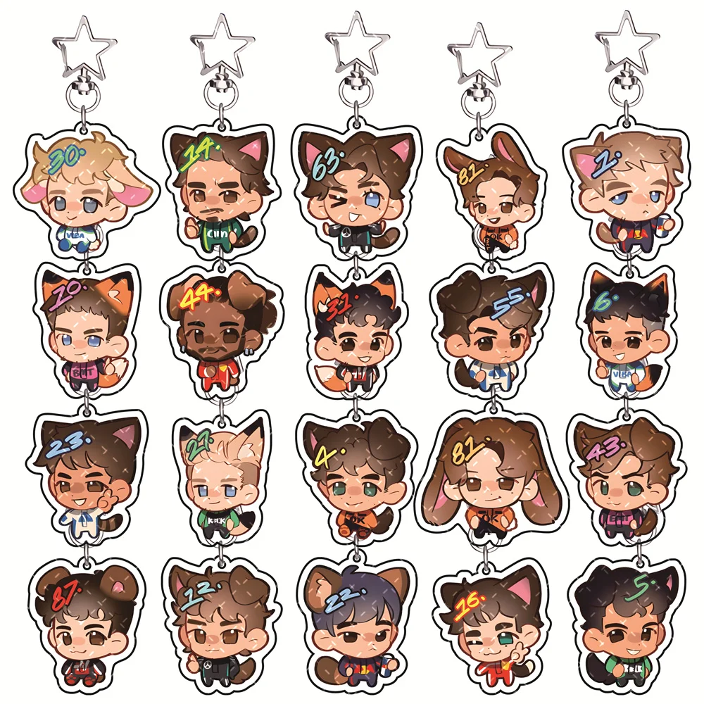 Grand Prix 6cm Acryl-Schlüsselanhänger Chibi Tierohren Rennfahrer Motorsport Auto Schlüsselring Taschenanhänger Rennfans Sammlerstück Geschenk