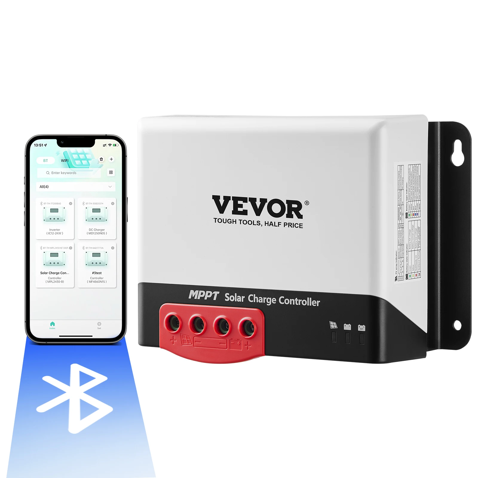 SucceBuy 50 A MPPT Solar Charge Controller 12V / 24V Auto DC Input Bluetooth Module for Sealed(AGM) & Lithium Battery Charging