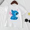 Kawaii Disney Stitch Boy Girl Clothes Cartoon T Shirt For Child T-Shirt White Short Sleeve Graphic Kid Tee 6