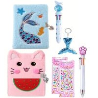 A5 Cat Diary Plush Mermaid Notebook Sparkly Embroidery Diary with Lock Journal  Birthday  Valentine Gift Travel School 1