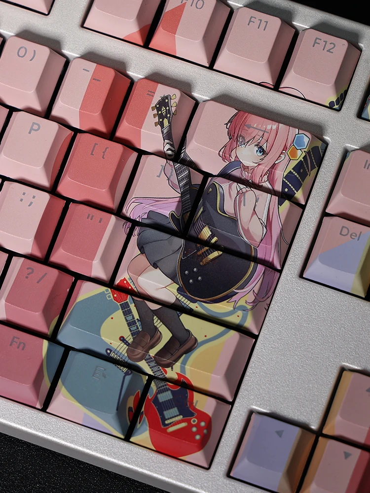 Chaves Bocchi a Rocha Hitori Gotoh Backlit Keycap Pbt Lados Tintura Subbed Keycaps dos Desenhos Animados Anime Jogos Chave Bonés 108 - Imagem 2