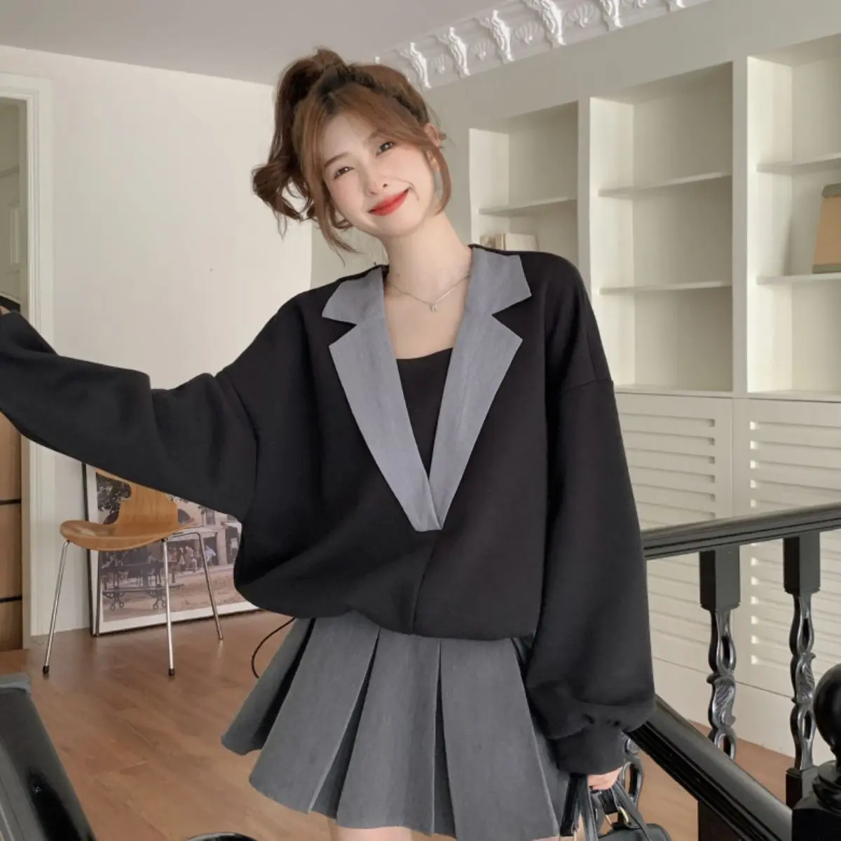 Pullover Korea Women Shirts Spring Autumn Long Sleeve Lapel Female Fashion Tops Hoodie Short