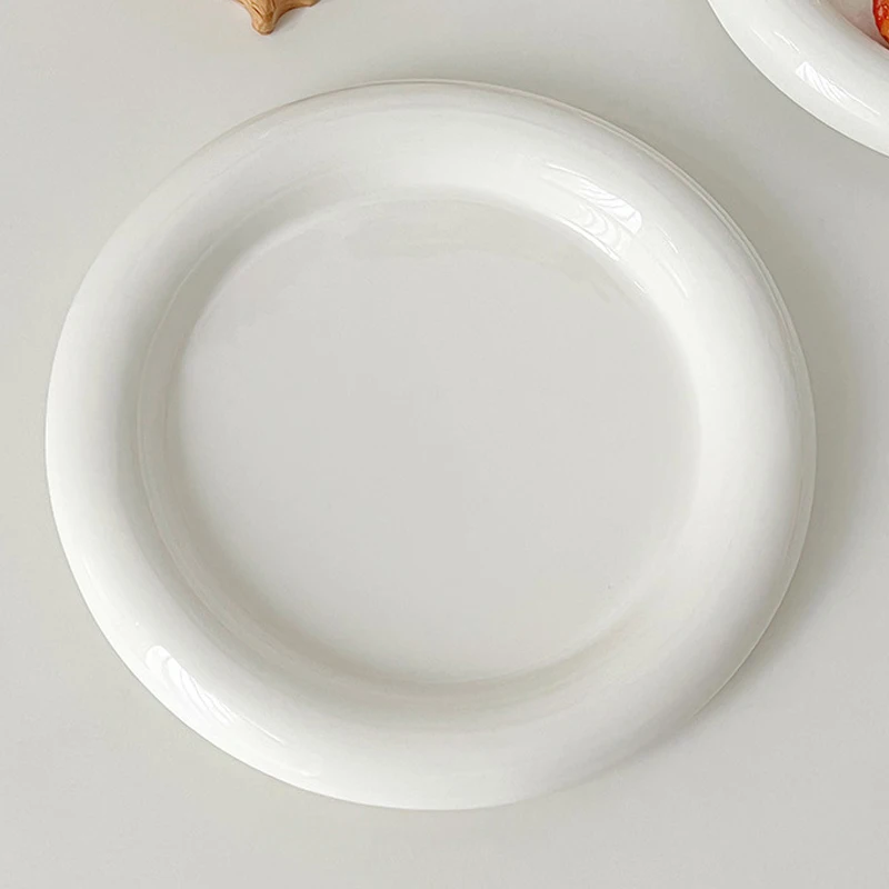 European-style White Ink Ceramic Plate Tableware Main Course Kitchenware Household Western-style Round Plate Decorative Plate 5