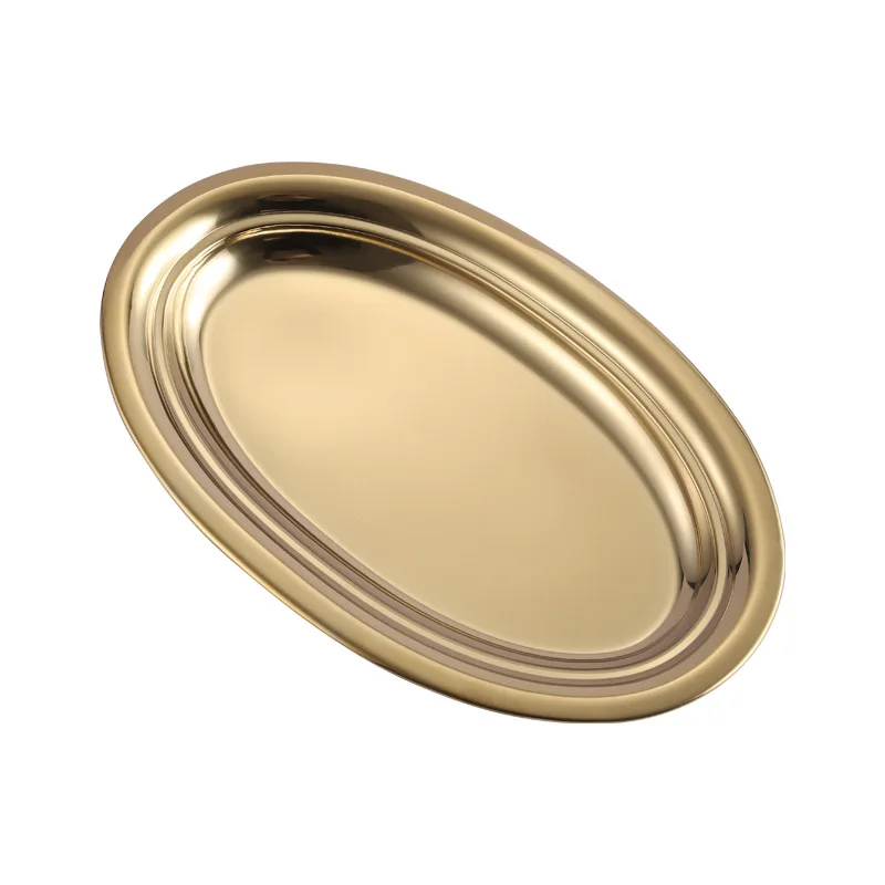 Stainless Steel Oval Plate Egg-shaped Steamed Fish Plate Korean Gold Plate Barbecue Rice Noodle dining dish