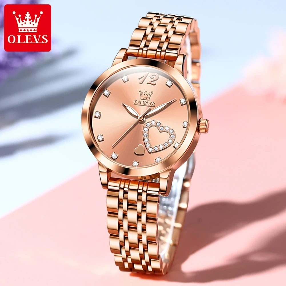 OLEVS Luxury Rose Gold Quartz Watch Women Stainless Steel Strap Waterproof Fashion Womens Watches Top Brand Luxury Wristwatches
