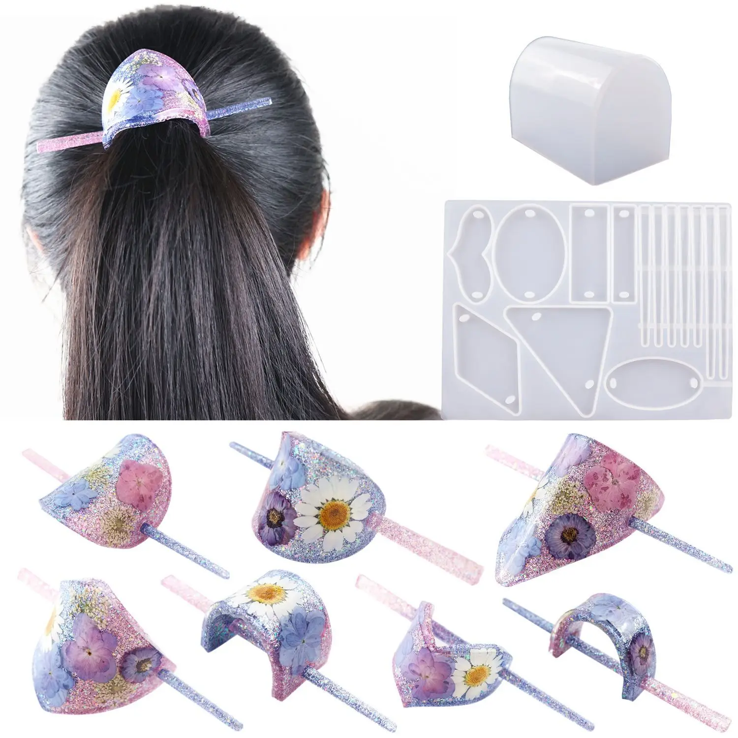 DIY Crystal Mirror Jewelry Molds Hairpin Clips Decoration Hair Clips Mold For Handmade Resin Casting Epoxy Silicone Mold Craft