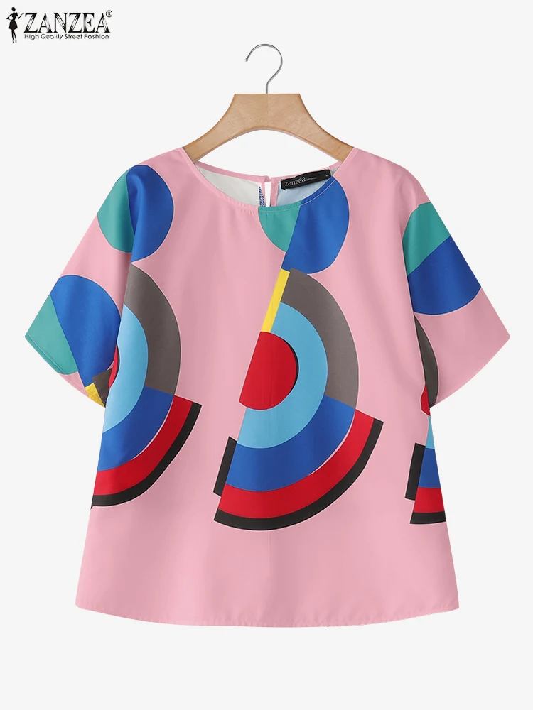 Women Geometry Printing Short Sleeve Elegant Blouse