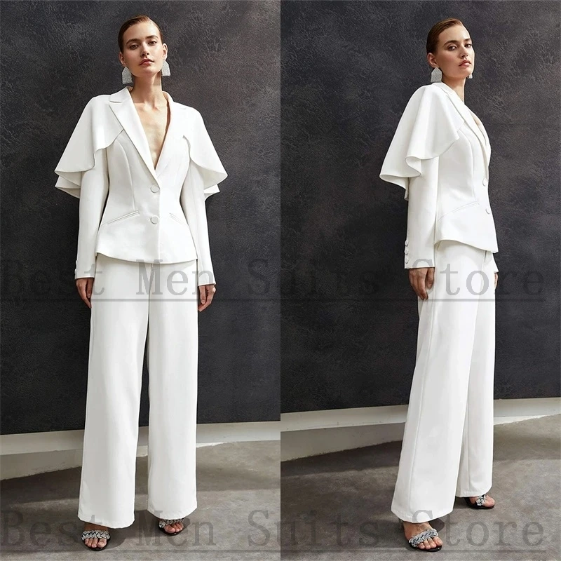 

White Wedding Women Suits Set Blazer+Loose Pants 2 Pieces Prom Dress Designer Formal Office Jacket Tailored Made Costumes
