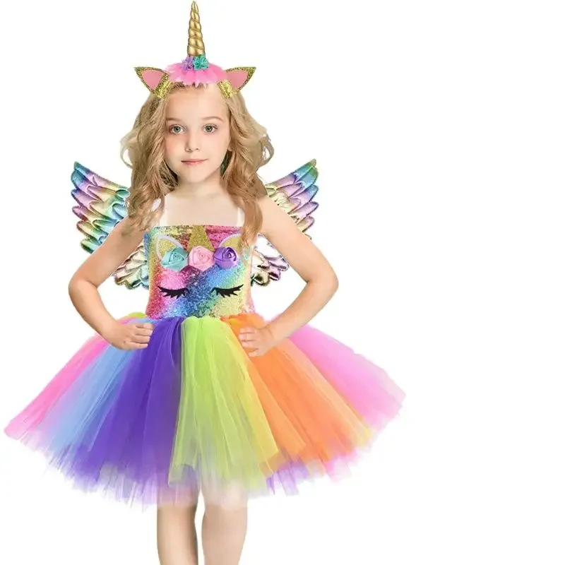 

Костюм для косплея Единорог блестки девочка принцесса платье-пачка День Рождения вечерние Purim подарок Хэллоуин костюмы для девочек