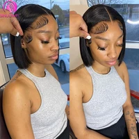 Perruque Bob Lace Front Wig 180% brésilienne naturelle, cheveux courts lisses, 13tage, pour femmes africaines, soldes 3