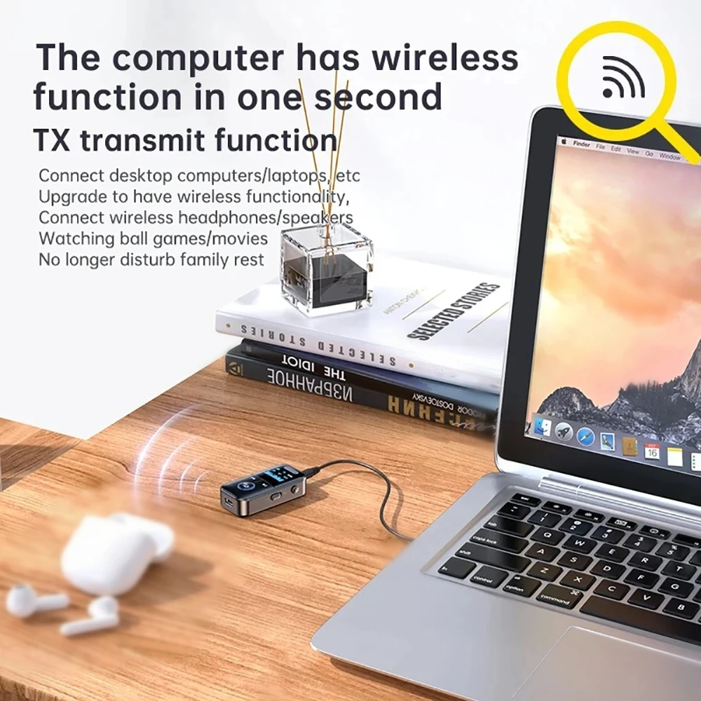 Bluetooth Adapter Bluetooth 5.4 Adapter Transmitter Receiver Wireless Audio Car Music Headphone Speaker PC TV 200mA Battery Support TF Card