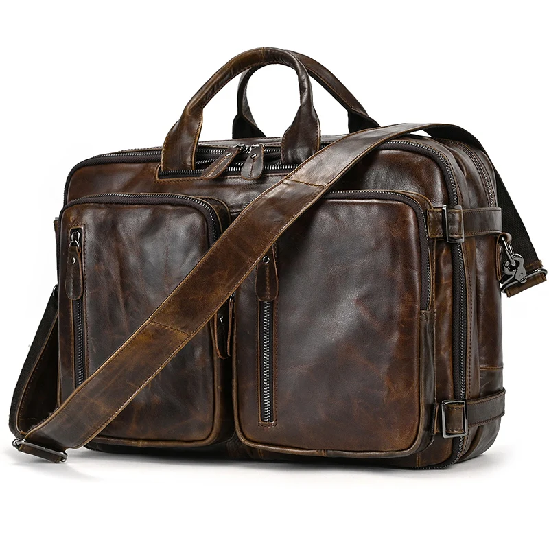 Men Business Briefcase Soft Genuine Leather Man Laptop Handbag 3 Use Multifunctional Cowhide Shoulder Messenge bag For Male Tote