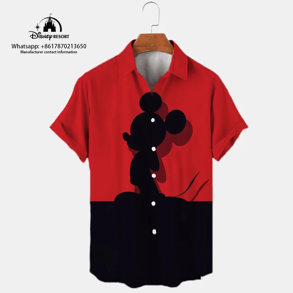 

Mickey Minnie Cartoon 2024 New Fashion Harajuku Street Style Lapel Short Sleeve Single Breasted 3D Printed Casual Beach Shirt 2K