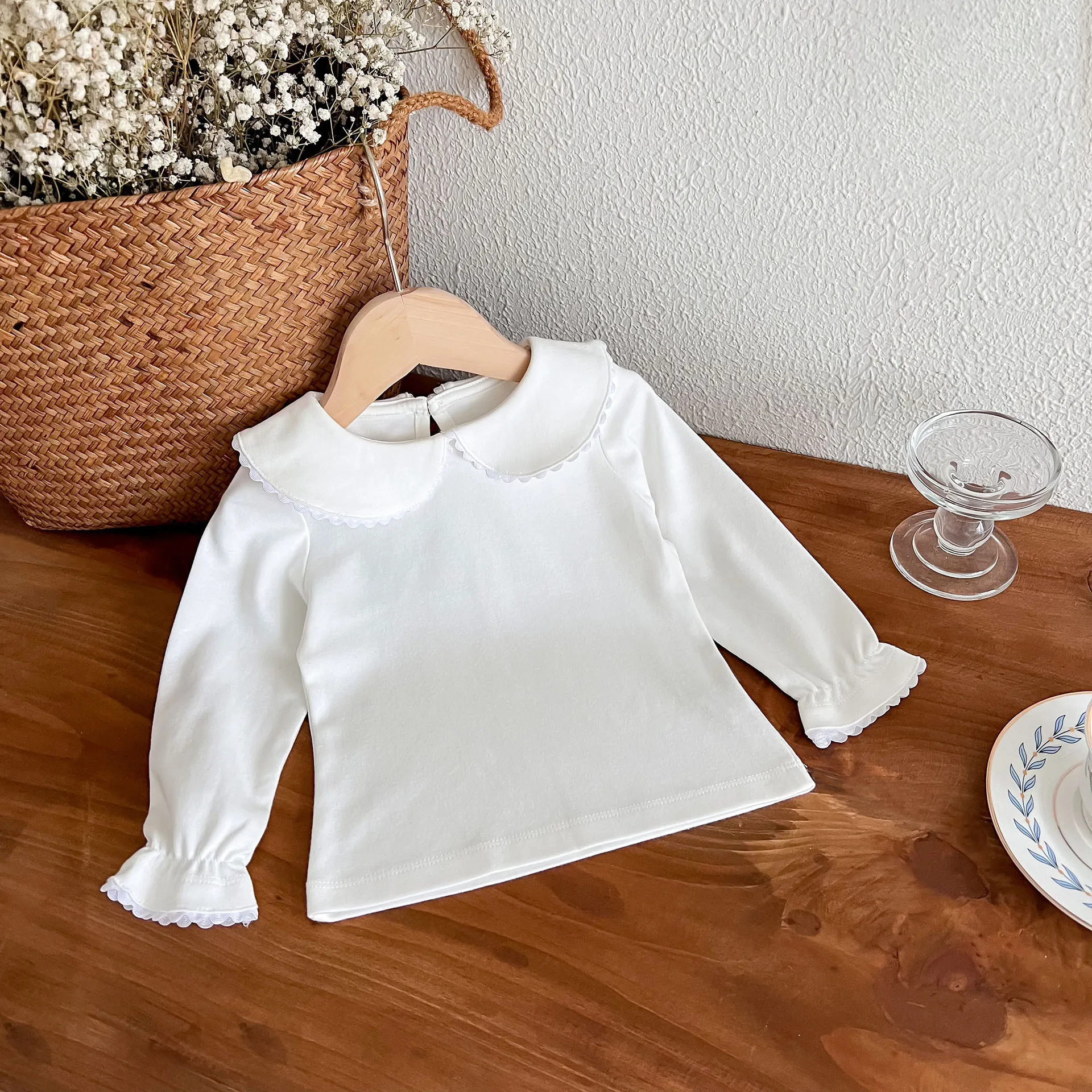 Children Clothes Girls Cute Shirt Spring and Autumn New Girls Baby Korean Style Doll Collar Solid Color Simple Blouse