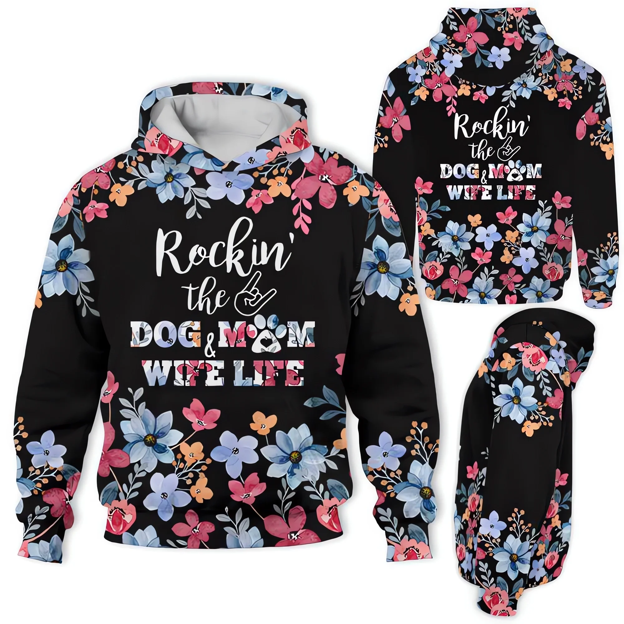 

HX Dog Flower Rocking Hoodies Dog and Mom Wife Life Flowers 3D Printed Sweatshirts Fashion Casual Women Clothing Dropshipping