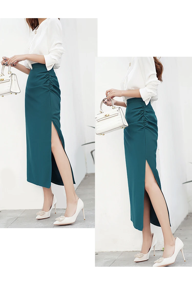 Summer Korean Satin Woman Skirts Soild Silk Office Lady Pencil Skirt Green Midi Skirts for Women Vintage Mujer Faldas black tennis skirt