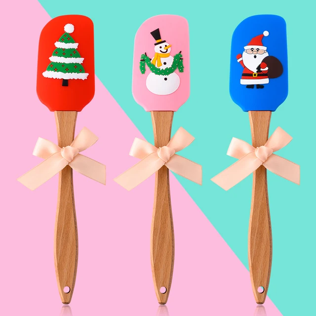 3PCS Silicone Spatula Kitchen Christmas Cake Decoration With Cute Wooden  Handle Snowman Christmas Tree Santa Pattern