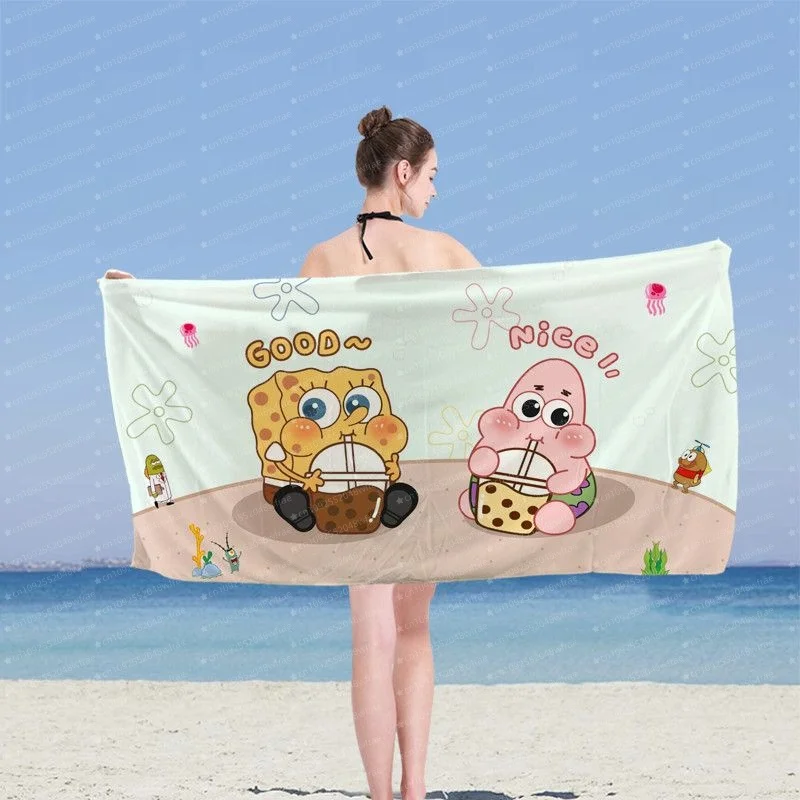 스폰지밥 스퀘어팬츠 영화 마이크로화이버 프린트 비치 타월 등산 요가 해변 수영 러닝 흡수성 타월