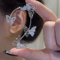 Design Hollow Butterfly Earrings Fashion Exquisite Single Ear Hook Women Girls Metal Rhinestones Ear Cuff Crystal Jewelry Gift 2