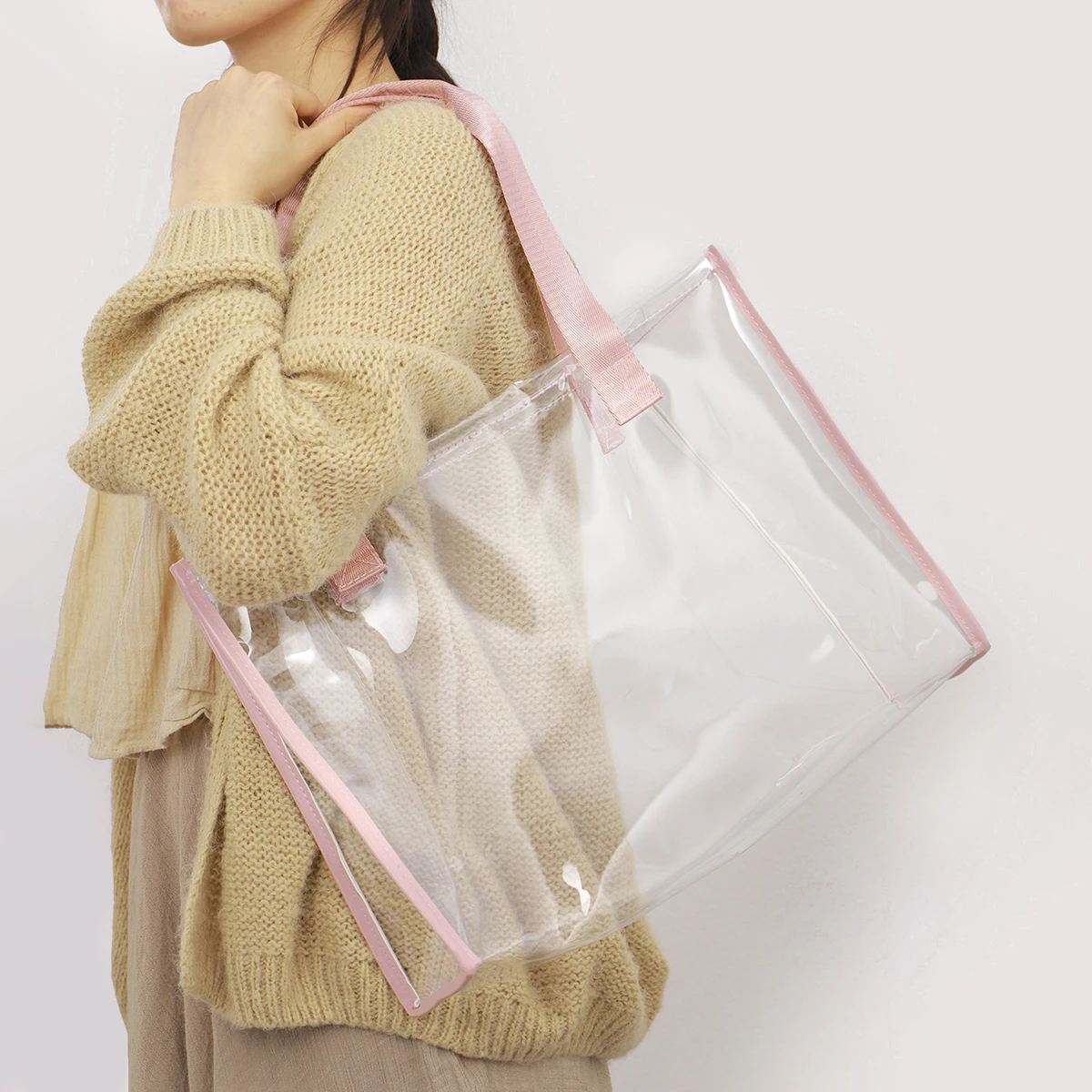 

Transparent PVC Waterproof Large Capacity Women's Shoulder Bag Tote Bag high appearance storage bag organizer bag