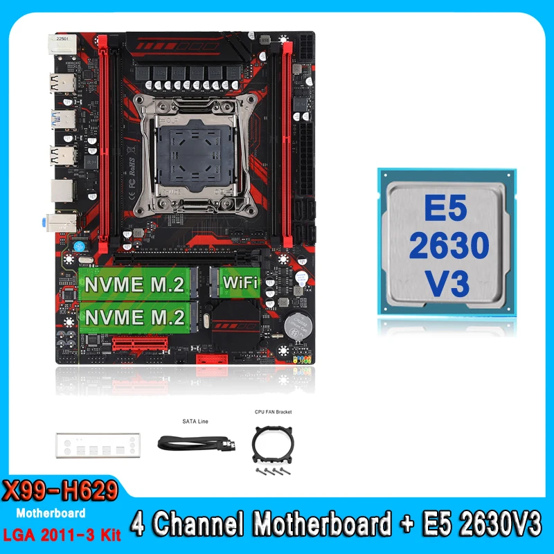 

LGA 2011-3 Set X99 Motherboard Kit XEON E5 2630 V3 Support DDR4 RAM Memory Combo NVME M.2 Four Channel E5 2630V3 Motherboard Set