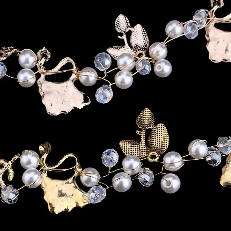 Handmade Pearls Bridal Wedding Starfish Star Headbands Metal Clear Crystal Rhinestone Leaf Tiaras Crown For Women Hair Jewelry