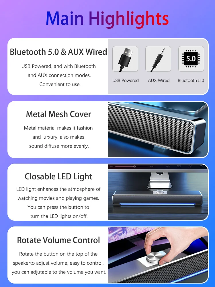 2023 LED TV 사운드바, AUX 유선 무선 블루투스 스피커, 홈시어터 시스템, TV PC 컴퓨터 스피커용 서라운드 사운드바, 신제품