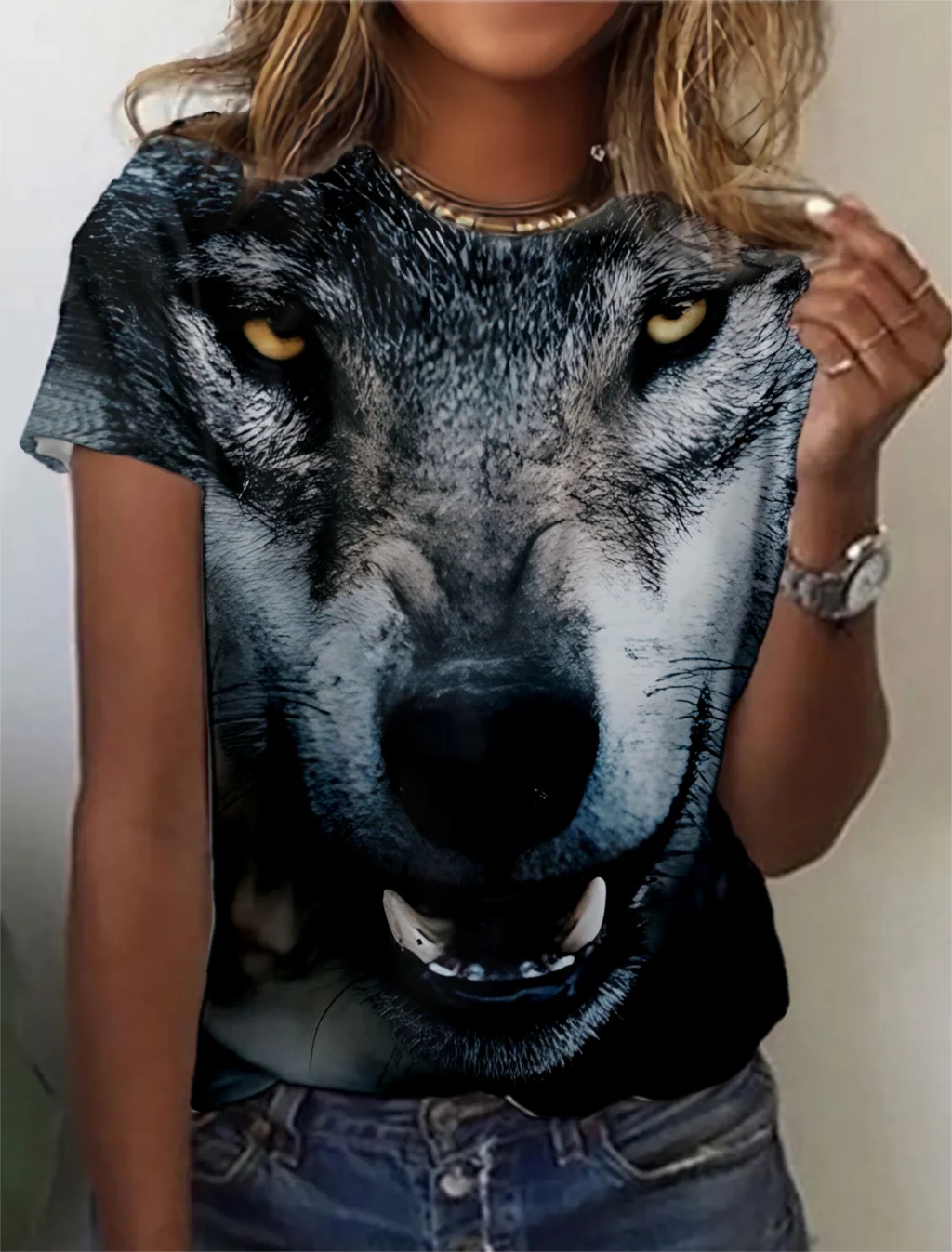 Fashion Women's T-shirt with wolf  Graphic 3D Printed Short Sleeve Summer  T-shirt oversized Polyester Fiber Clothing623_voghion.com