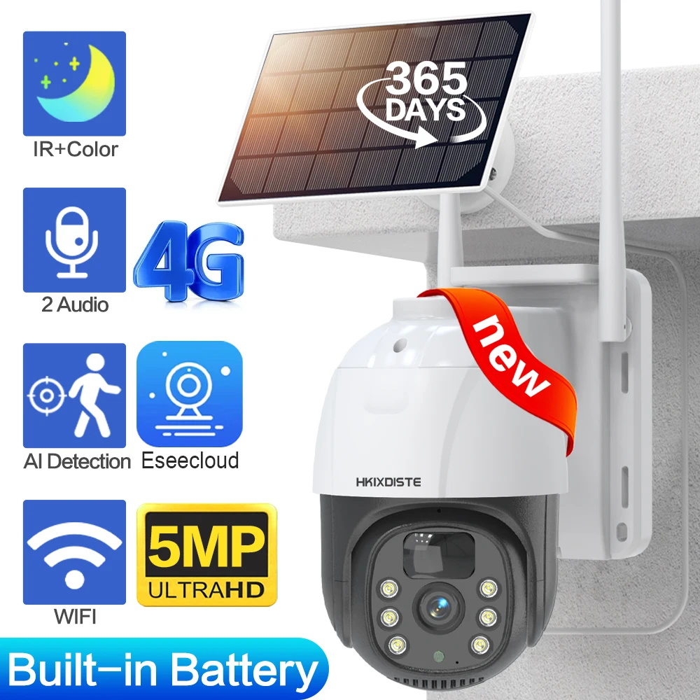 5Mp 4G Sim Card Sorveglianza Telecamera A Batteria Solare Telecamera Ip Esterna Pir Motion Telecamera Ptz Di Sicurezza Wireless App Eseecloud