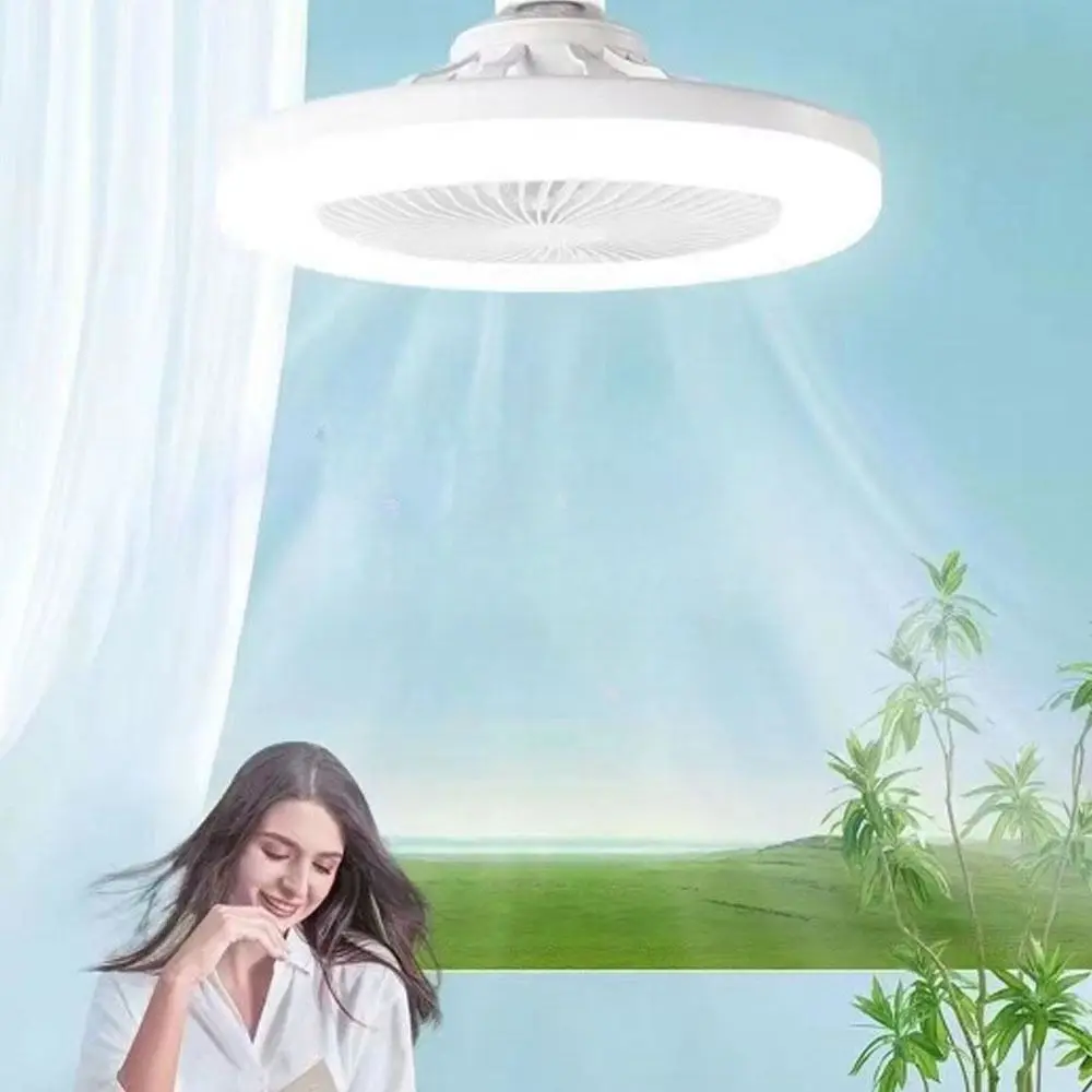 ABS E27 Fan Light Dimmable Adjustable Led Ceiling Fan with Light 360-Degree Rotation E27 Spiral Lamp Holder E27 Fan Lamp
