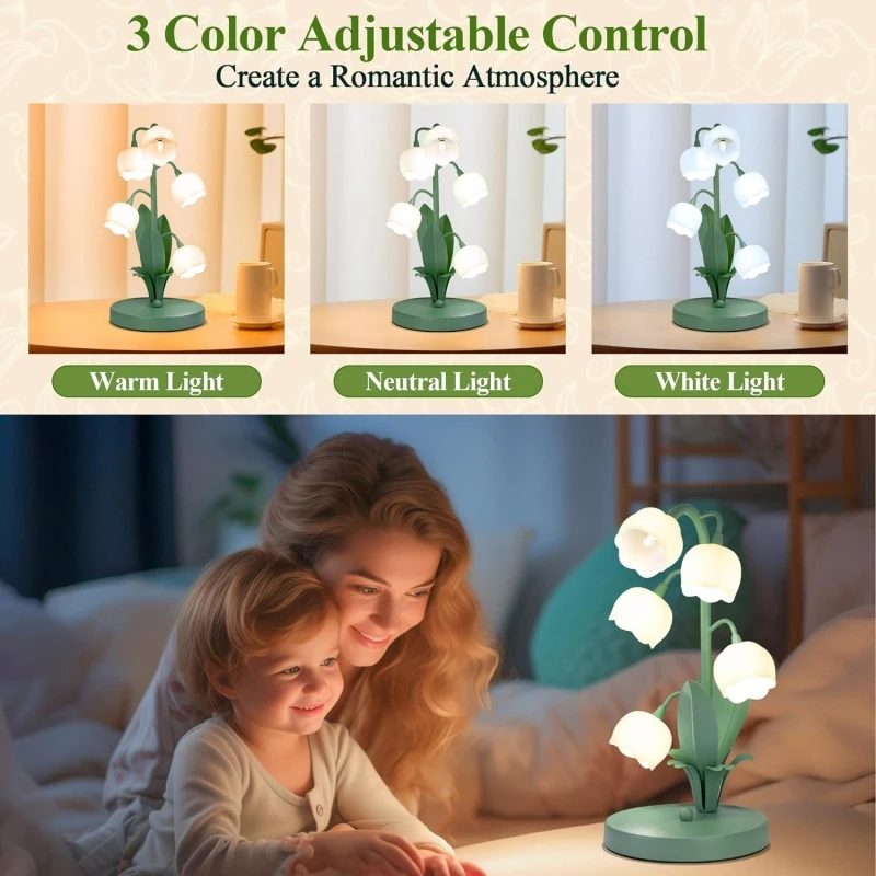 Flower Table Lamp With 3 Color Temperatures - Adjustable Gooseneck Lily Desk Lamp, E26 Bulb Base, For Bedroom Nightstand Or Office