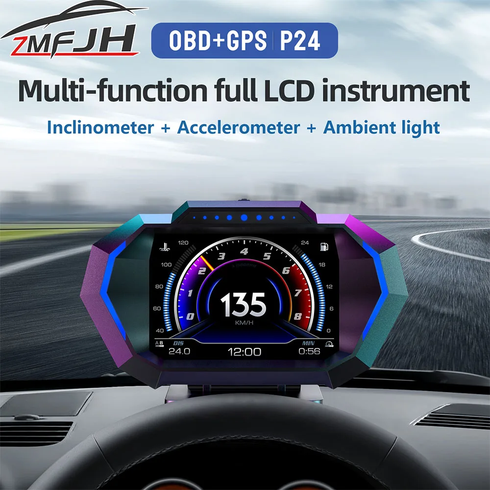 

P24 Head Up Display OBD + GPS Dual System Smart Digital Speedometer with 10 Alarm Functions On Board Computer Tachometer Gauge